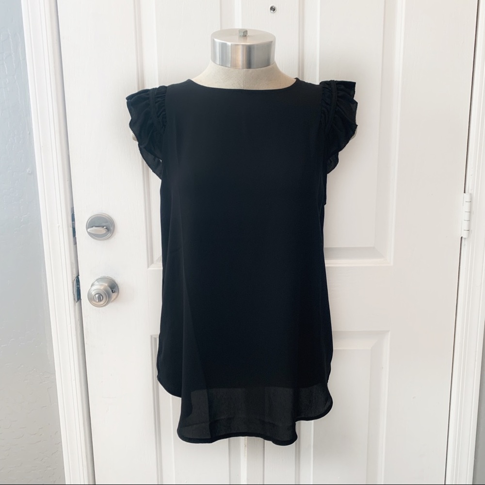 Ann Taylor Black Ruffled Sleeves Top
